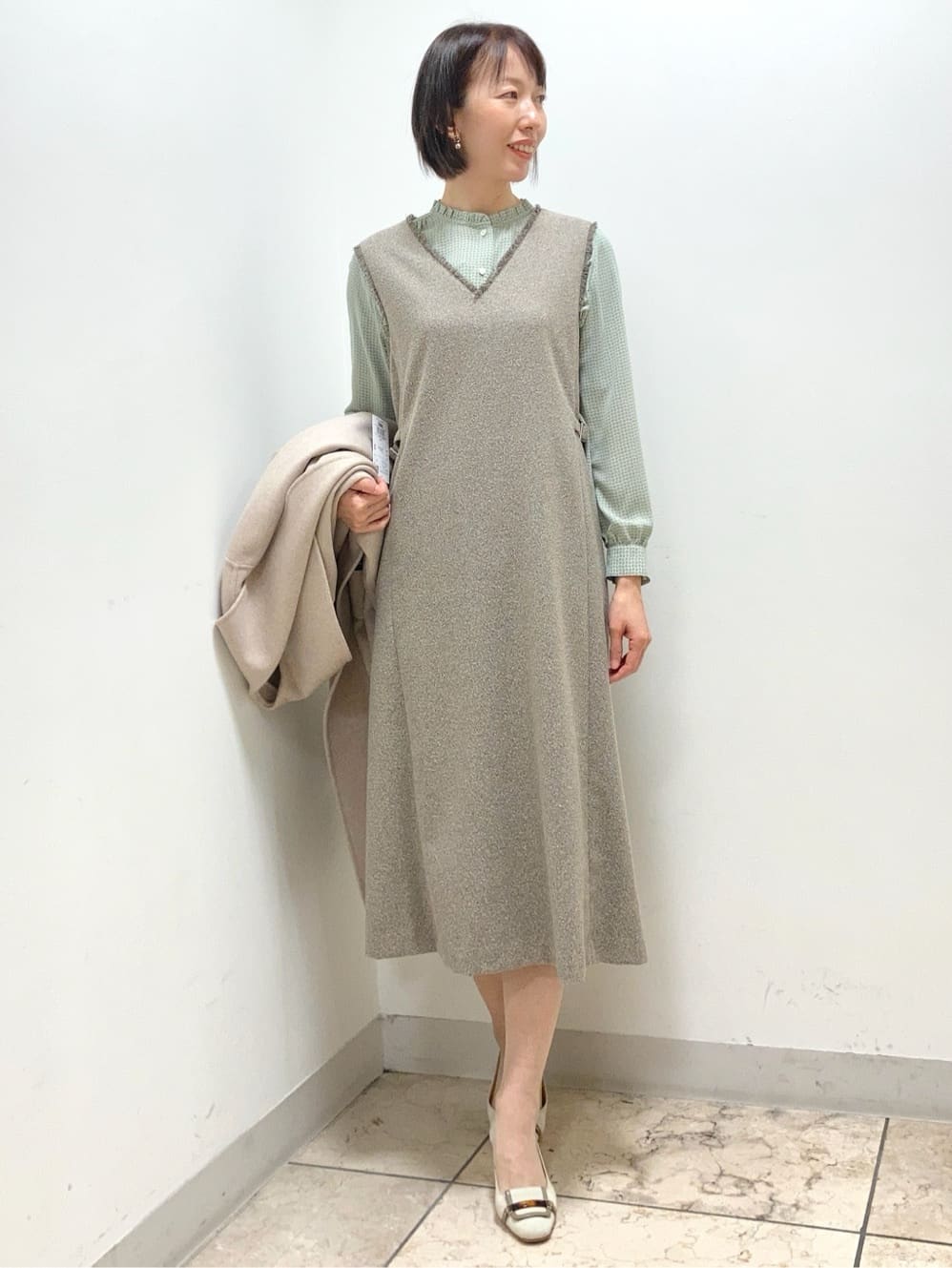 NEWYORKERのジオメトリックプリント スタンドフリルブラウスを使った