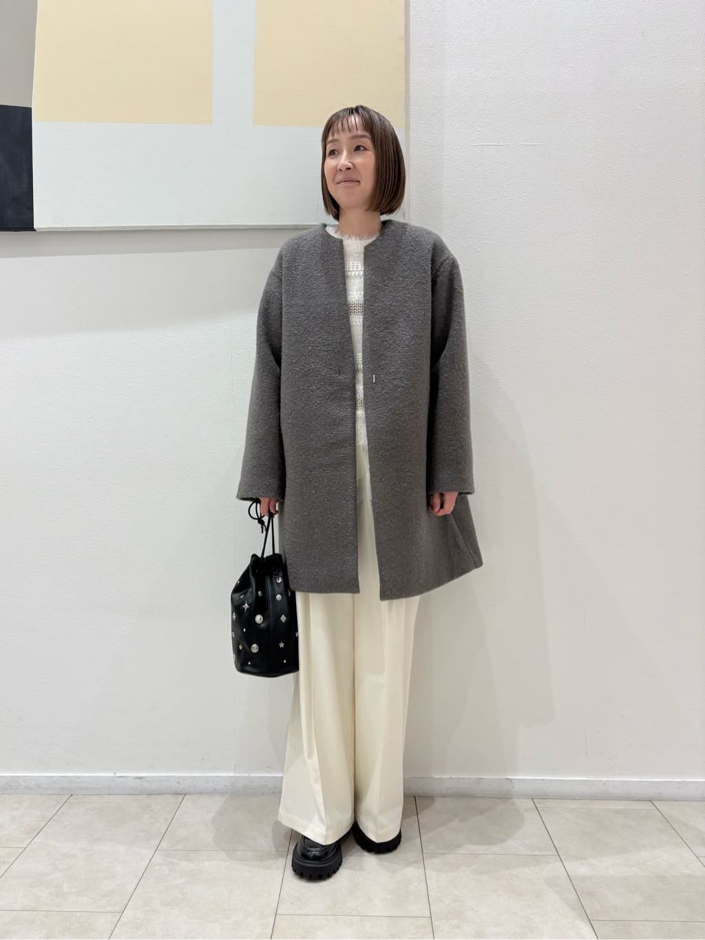 UNITED ARROWS LTD. OUTLETのブークレ メルトン キーネックコート を使ったコーディネート | Rakuten ...