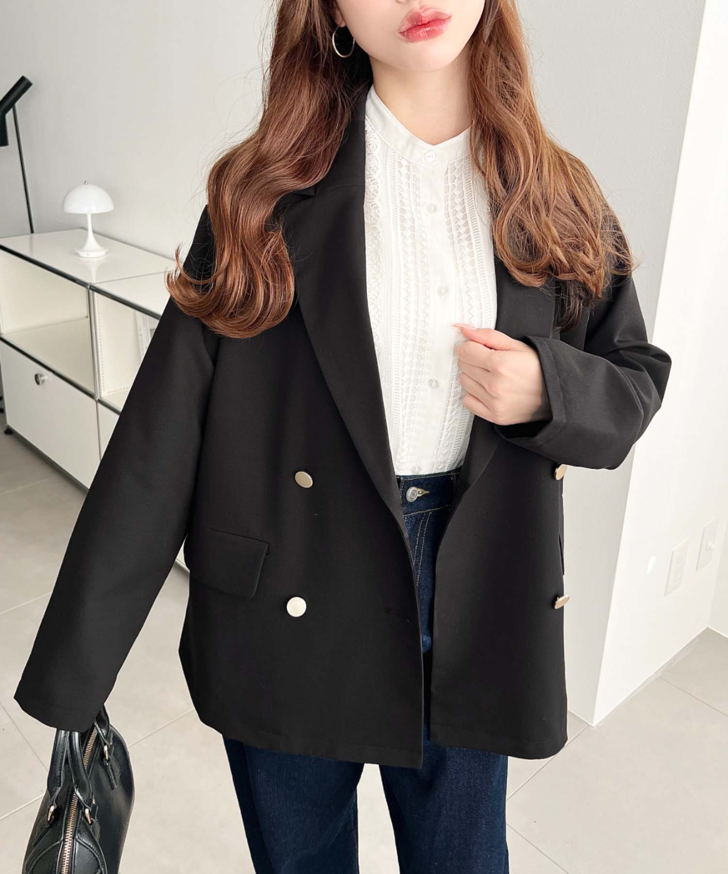 moment+のマットゴールド釦ダブルテーラードジャケットを使ったコーディネートを紹介します。｜Rakuten Fashion(楽天ファッション／旧楽天ブランドアベニュー)6627294