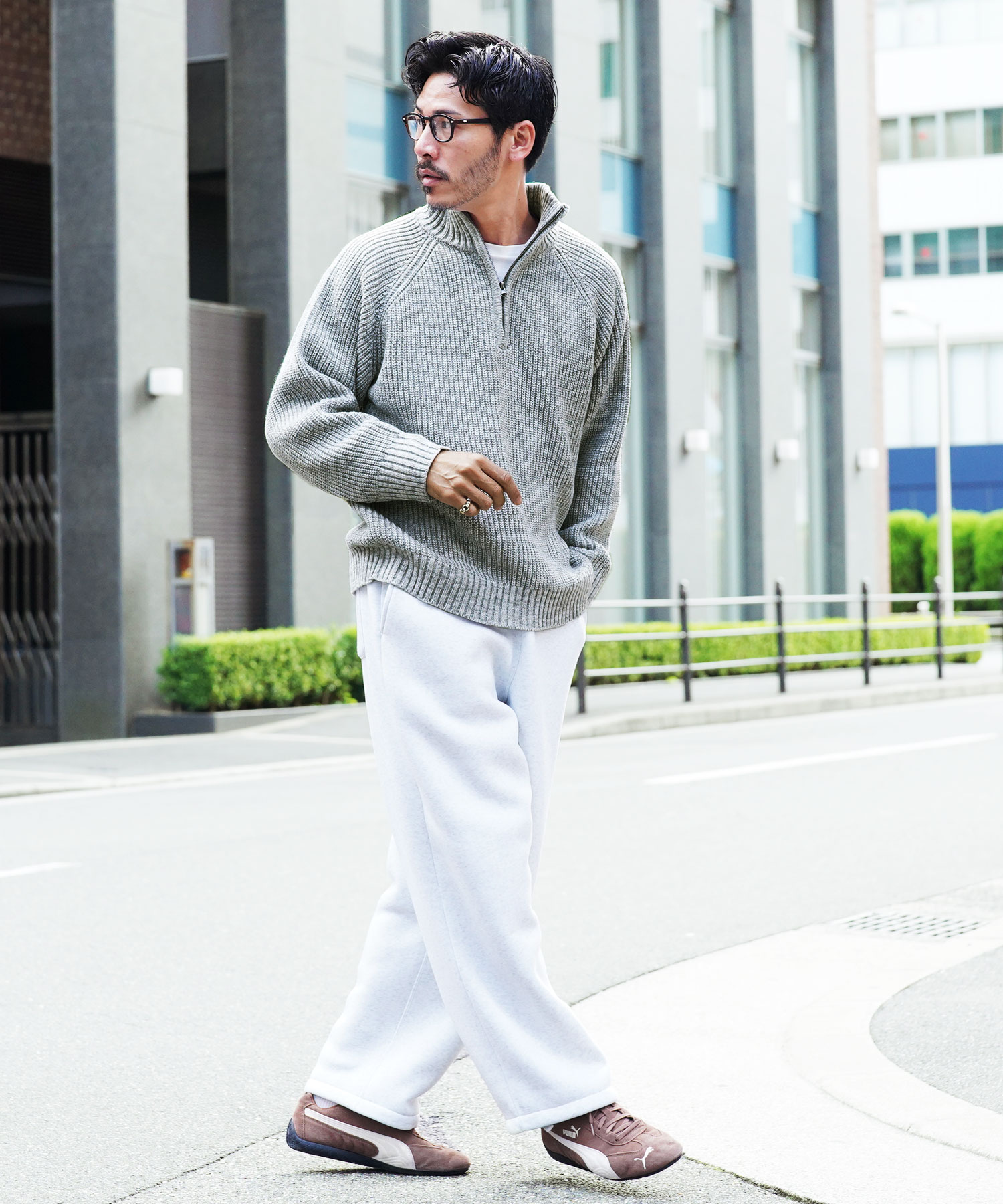 JIGGYS SHOP | ハーフジップ畦編み洗えるニットセーター