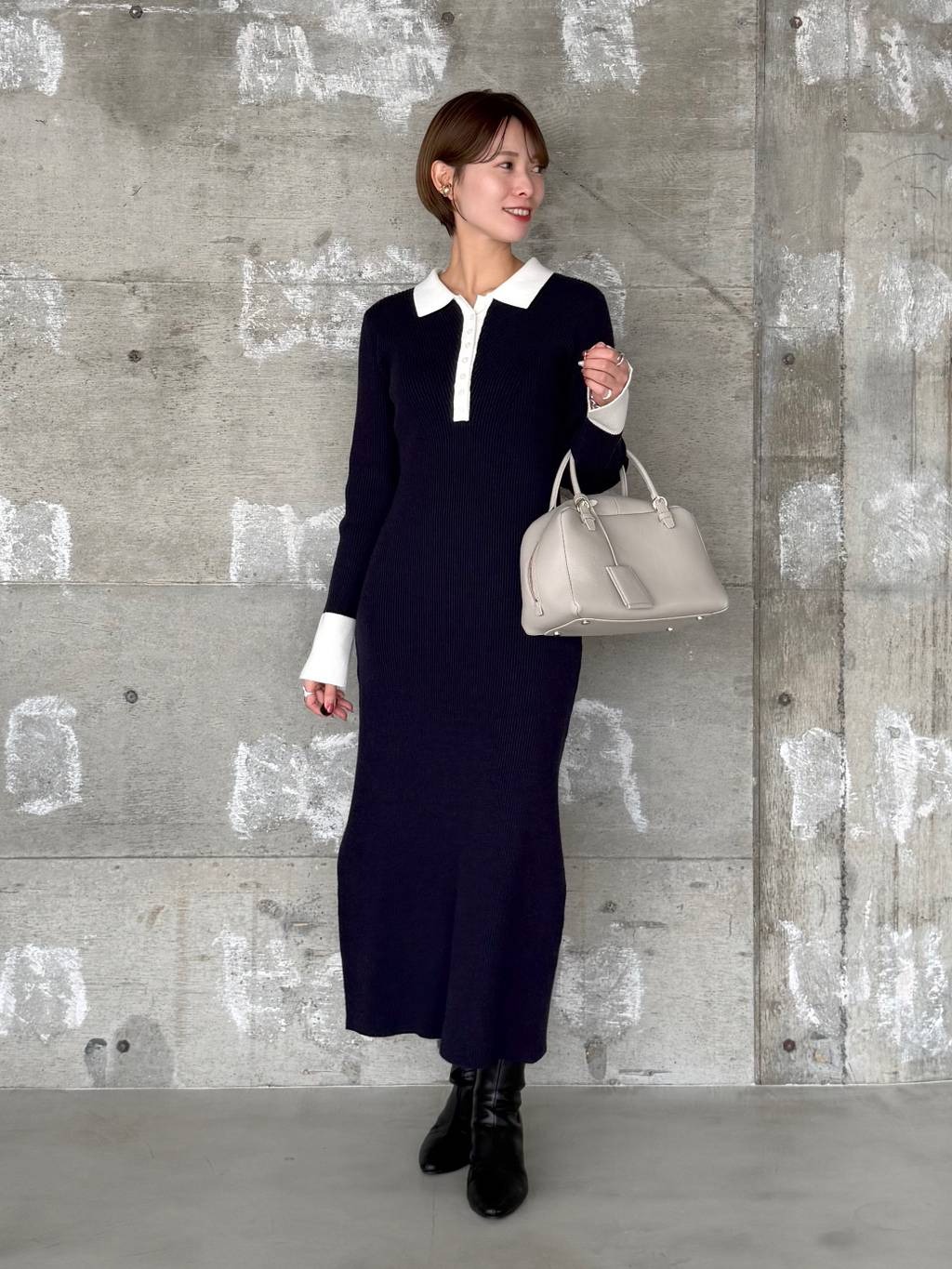 mysty womanのバイカラーニットポロワンピースを使ったコーディネートを紹介します。｜Rakuten Fashion(楽天ファッション／旧楽天ブランドアベニュー)6632592