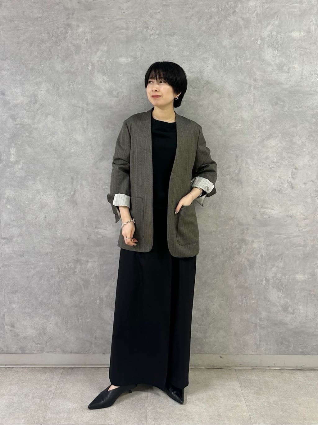 conte ストライプ ヘリンボーン ノーカラージャケット ユナイテッドアローズ conte＞ストライプ ヘリンボーン ノーカラージャケット