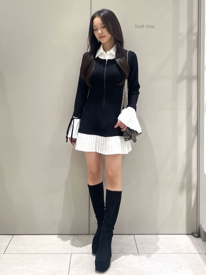 rienda | レイヤードパターンシャツニットミニワンピース | Rakuten