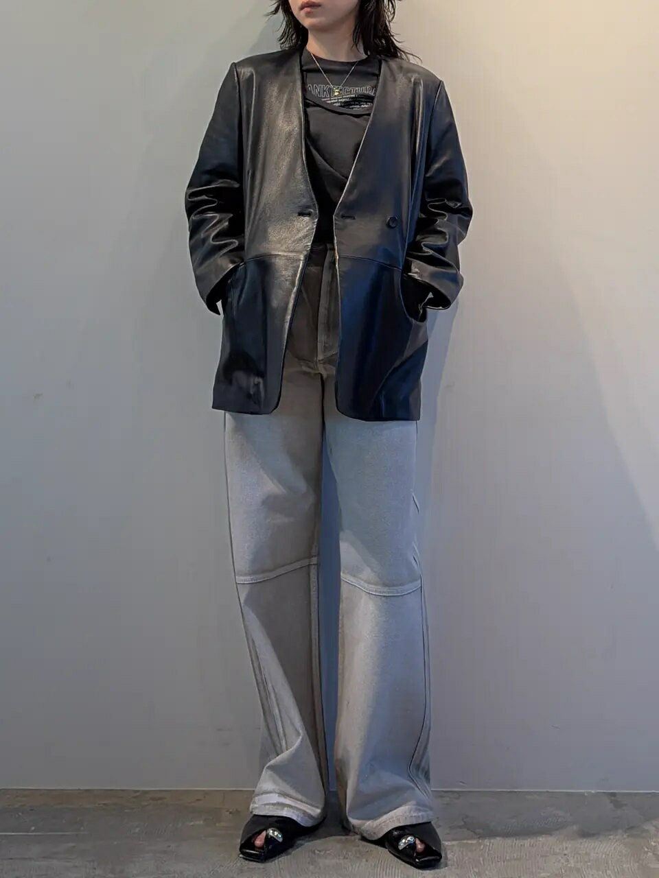 PRANK PROJECTのラムレザーノーカラージャケット / Lamb Leather No-Collar Jacketを使ったコーディネートを紹介します。｜Rakuten Fashion(楽天ファッション／旧楽天ブランドアベニュー)6675186