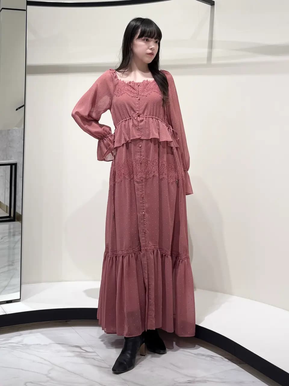 GRACE CONTINENTAL | レースコンビカットジャガードワンピース