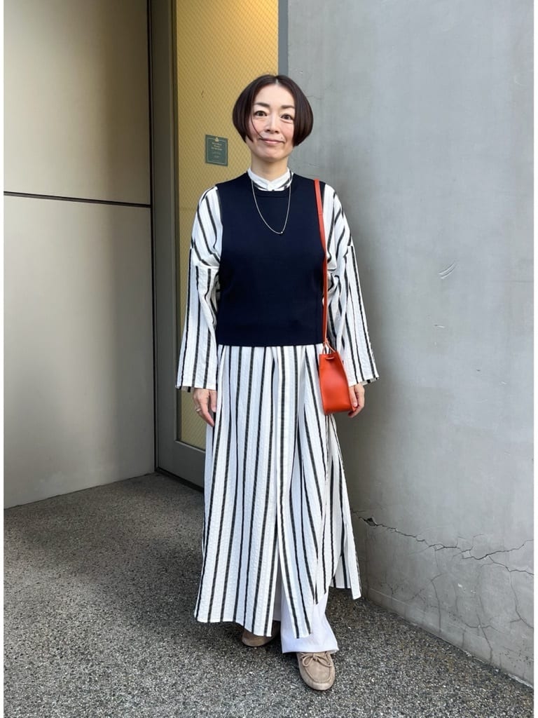 TOMORROWLAND | ソフトストライプ スタンドカラーシャツワンピース