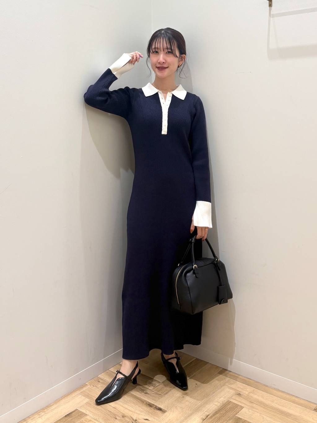 mysty womanのバイカラーニットポロワンピースを使ったコーディネートを紹介します。｜Rakuten Fashion(楽天ファッション／旧楽天ブランドアベニュー)6733888