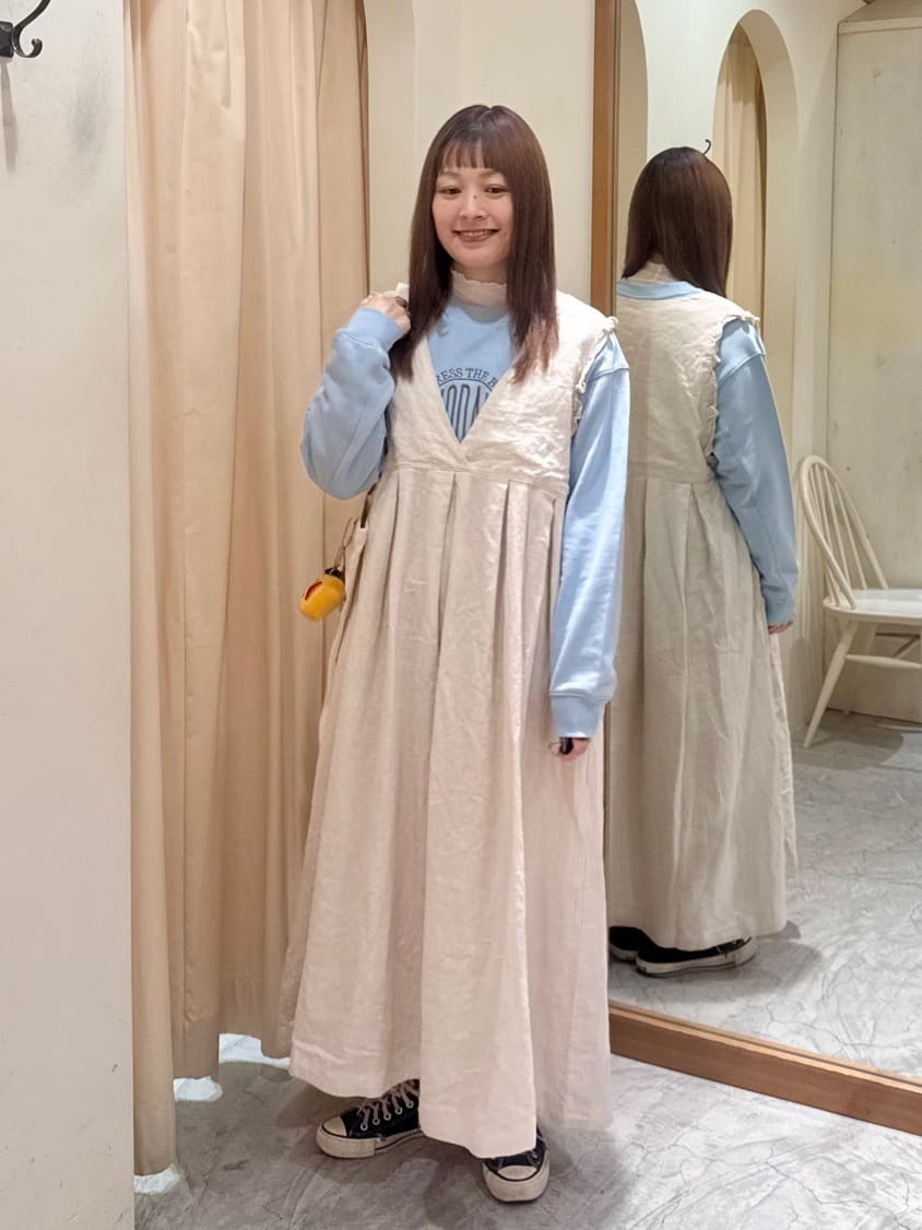 Samansa Mos2の【Cross*Linen】肩フリル前後2WAYジャンパースカートを 