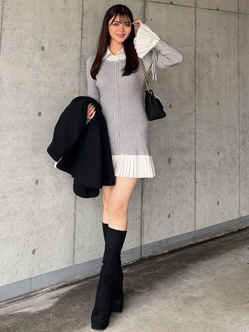 rienda | レイヤードパターンシャツニットミニワンピース | Rakuten
