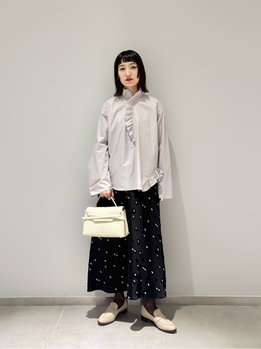 UNITED ARROWS | サテン フラワー ジャガード ロングスカート ブラック