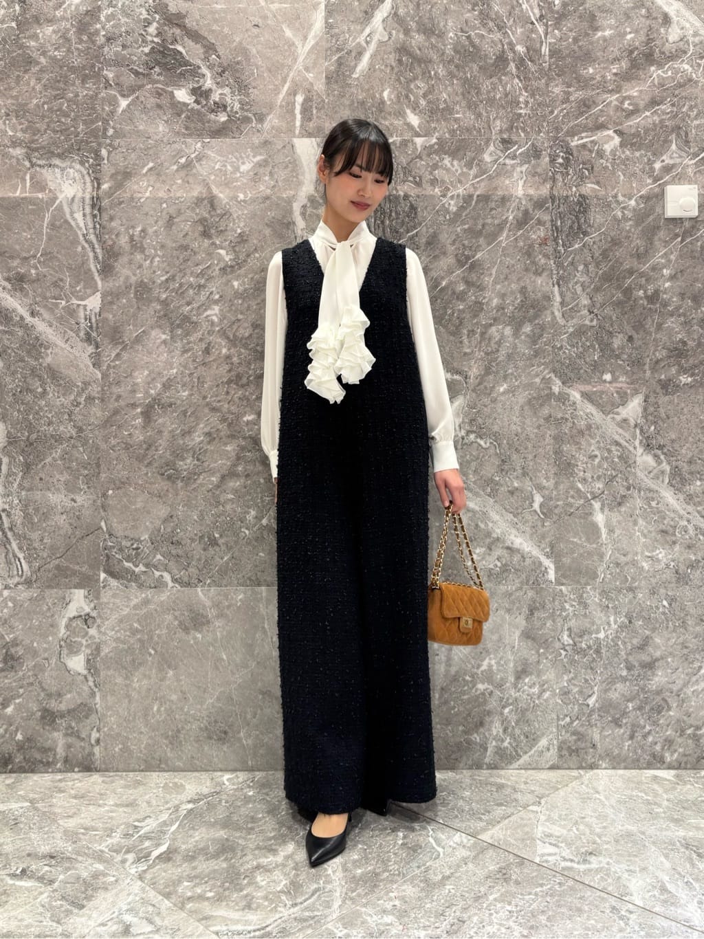 allurevilleのファンシーツイードオールインワンを使ったコーディネートを紹介します。｜Rakuten Fashion(楽天ファッション／旧楽天ブランドアベニュー)6776976