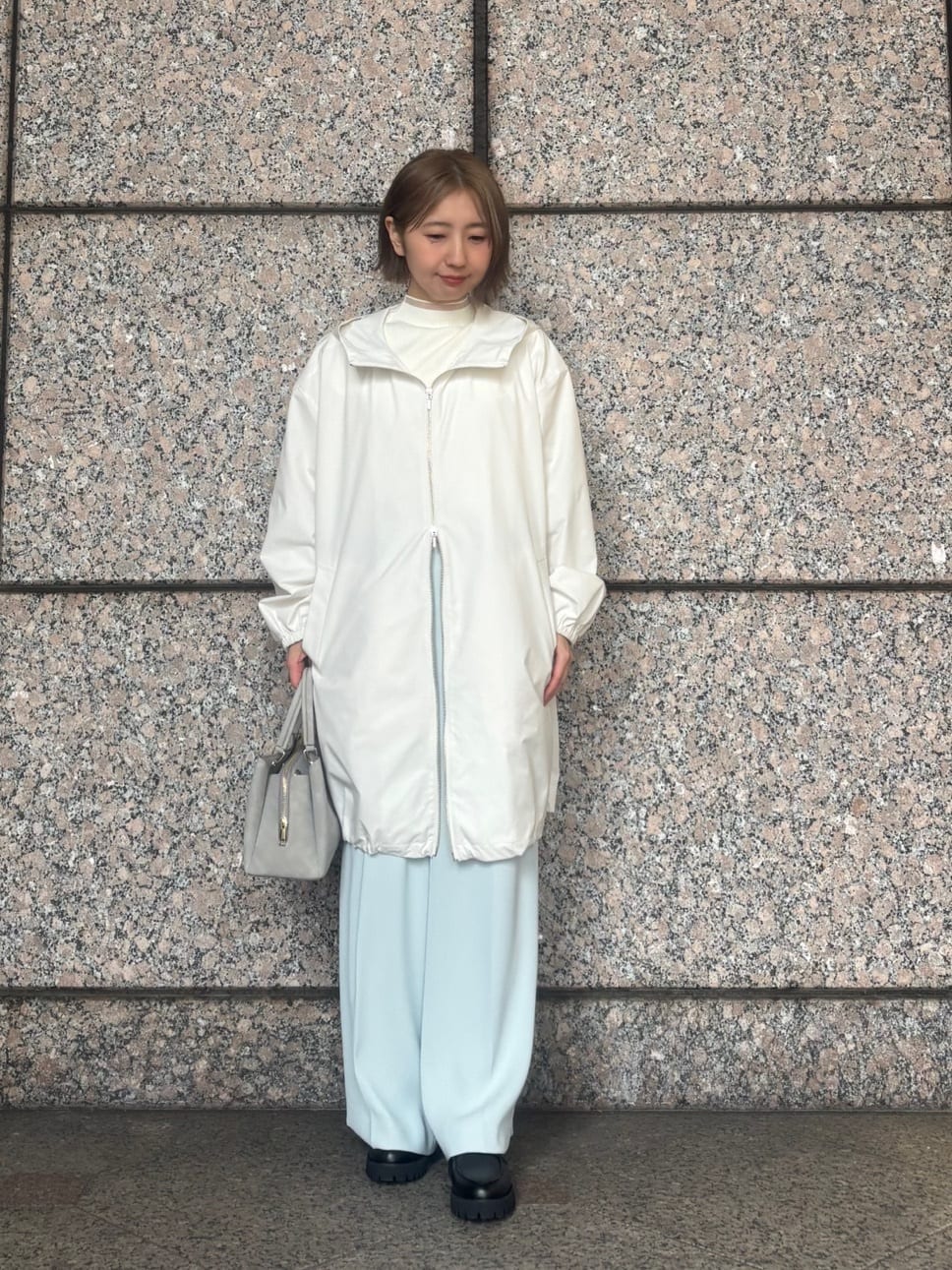 【MeL様】ミディコート NATURAL BEAUTY BASIC オフホワイト ナチュラルビューティーベーシック NATURAL BEAUTY BASIC ベルテッド