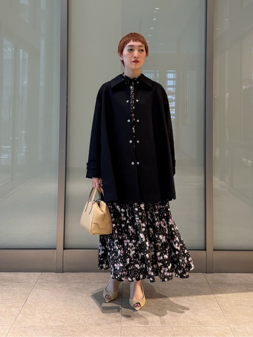 UNITED ARROWS | サテン フラワープリント ボウタイ ワンピース