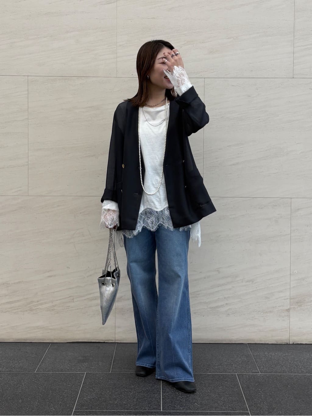 DOUDOU | メッシュノーカラーバックリボンジャケット | Rakuten