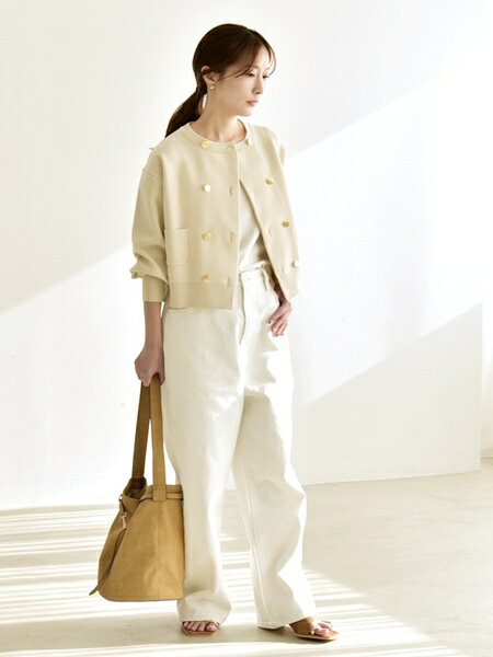 quarancielシップス 美品 金ボタン ノーカラージャケット quaranciel:〈手洗い可能〉ノーカラー クラシカル ジャケット