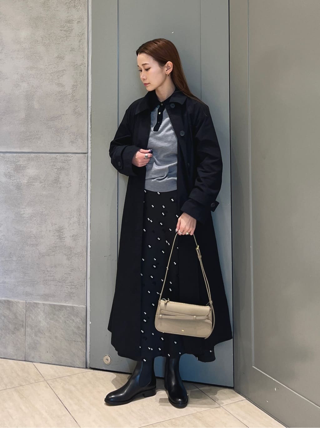 UNITED ARROWS | サテン フラワー ジャガード ロングスカート ブラック