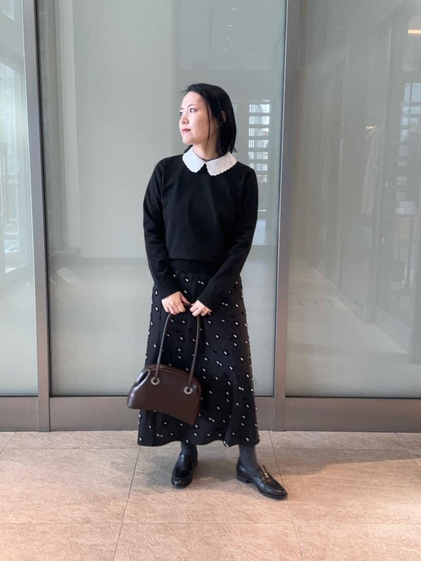 UNITED ARROWS | サテン フラワー ジャガード ロングスカート ブラック
