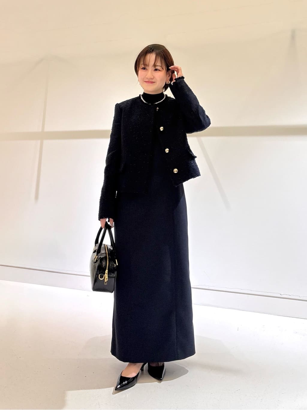 allurevilleのツイードノーカラージャケットを使ったコーディネートを紹介します。｜Rakuten Fashion(楽天ファッション／旧楽天ブランドアベニュー)6818186