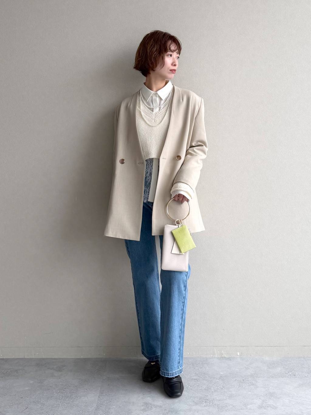 mysty womanのノーカラーWジャケットを使ったコーディネートを紹介します。｜Rakuten Fashion(楽天ファッション／旧楽天ブランドアベニュー)6822274