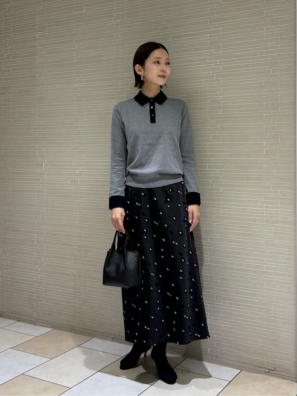 UNITED ARROWS | サテン フラワー ジャガード ロングスカート ブラック