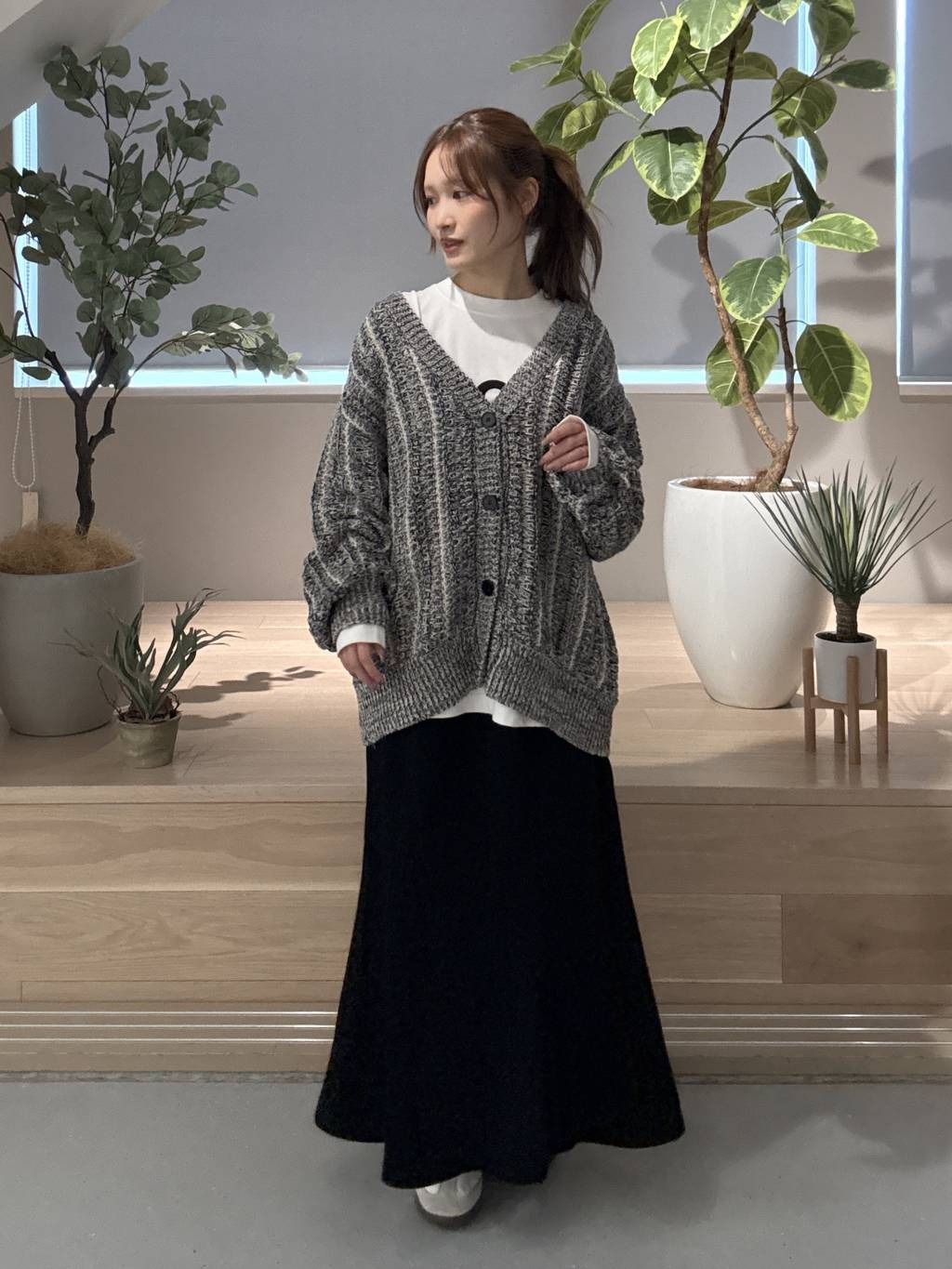 mysty womanのMIXヤーンニットカーディガンを使ったコーディネートを紹介します。｜Rakuten Fashion(楽天ファッション／旧楽天ブランドアベニュー)6867174