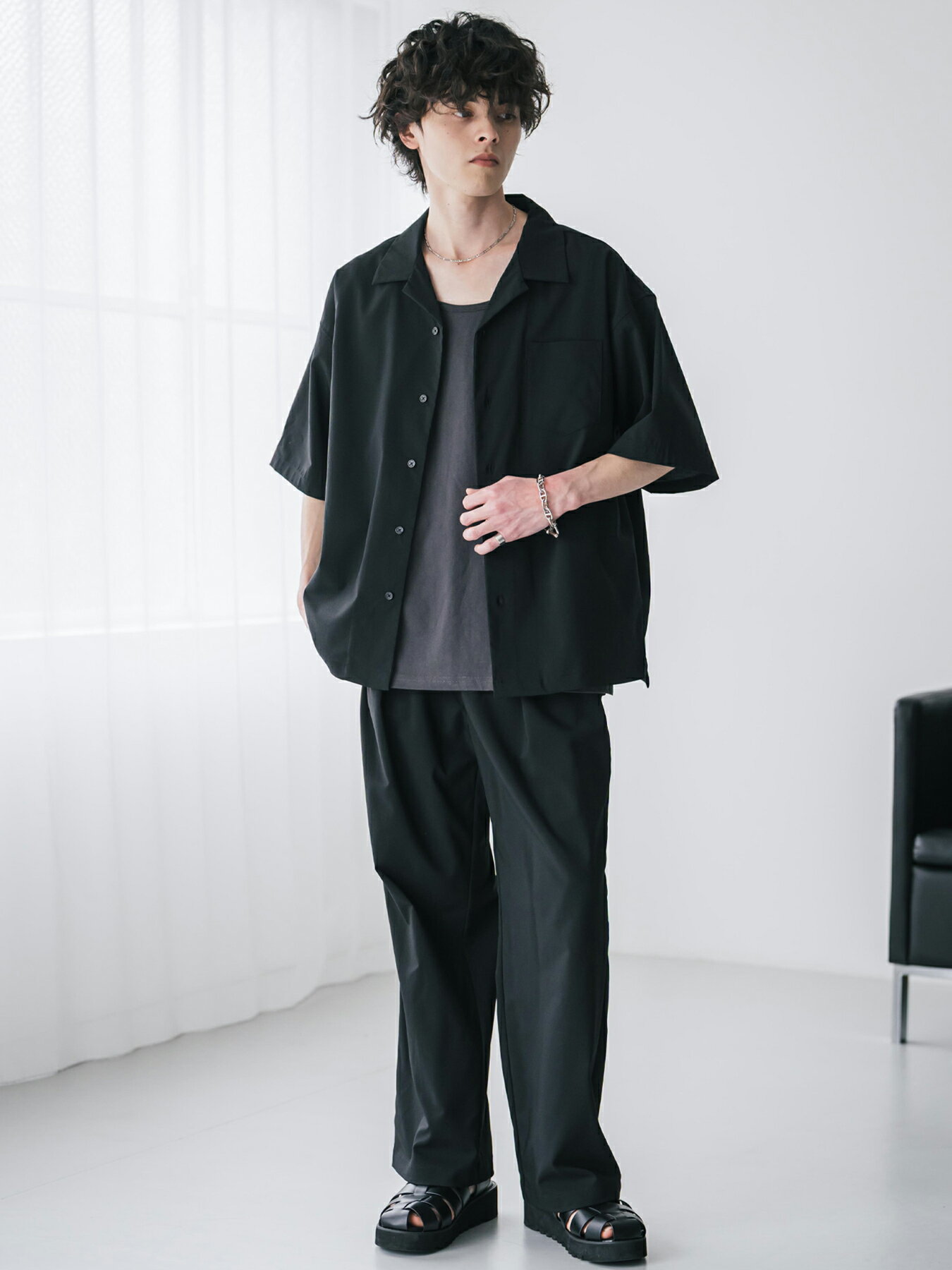 Rocky Monroe | 新色追加 多機能素材リネンライク開襟シャツ