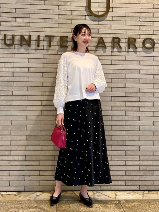 UNITED ARROWS | サテン フラワー ジャガード ロングスカート ブラック