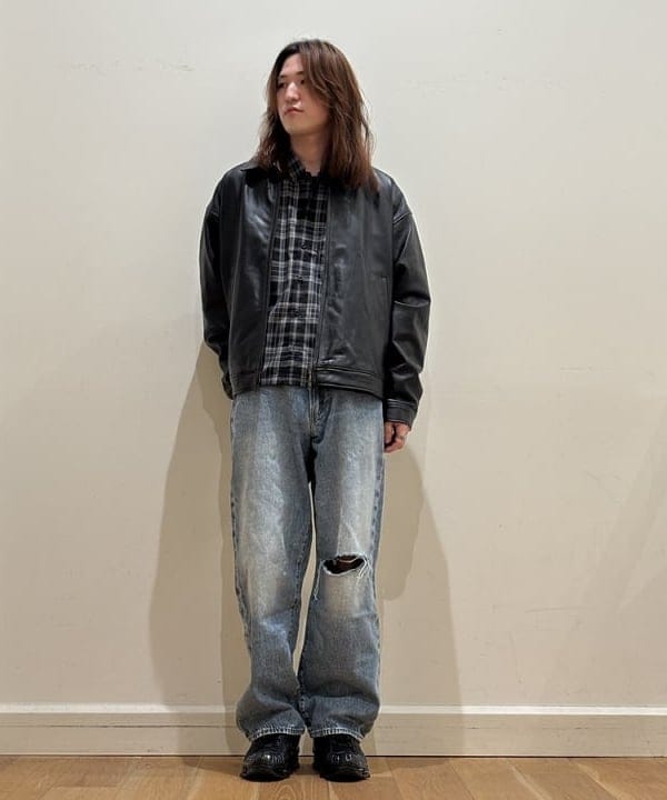 BEAMS MEN | ワイドフィット レザー ジップブルゾン | Rakuten Fashion