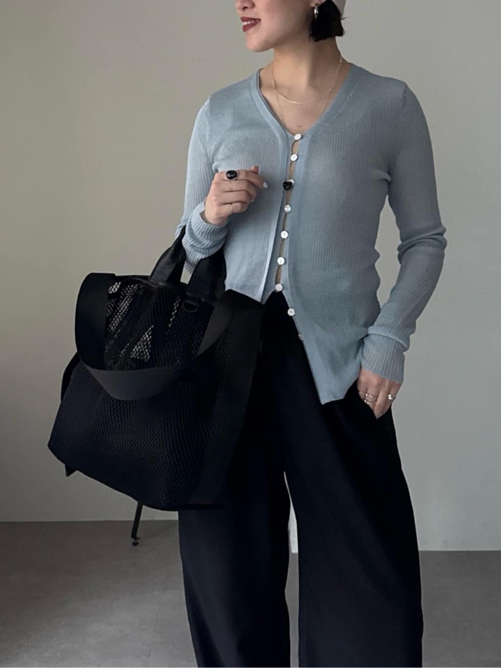 ear PAPILLONNERの【ouchi/ほし企画】ダイヤメッシュ2WAYトートバッグLを使ったコーディネートを紹介します。｜Rakuten Fashion(楽天ファッション／旧楽天ブランドアベニュー)6912176