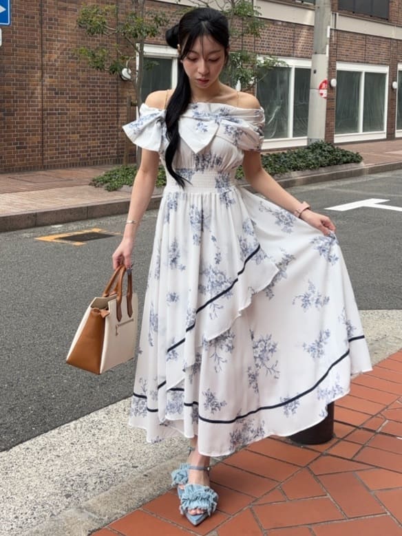 rienda | フロントビッグリボンフレアワンピース | Rakuten Fashion