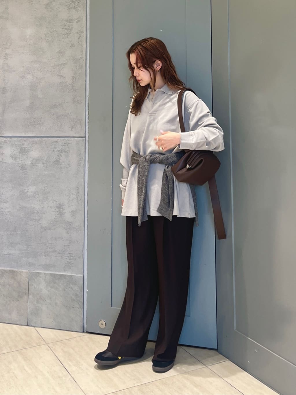 ＜LOEFF＞ピケ ロングスリーブ ポロシャツ UNISEX リネン グレー LOEFF＞ピケ ロングスリーブ ポロシャツ UNISEX