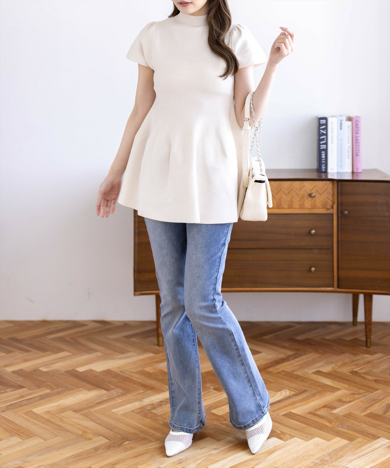 clear | 裾フレア半袖ニットチュニック | Rakuten Fashion(楽天