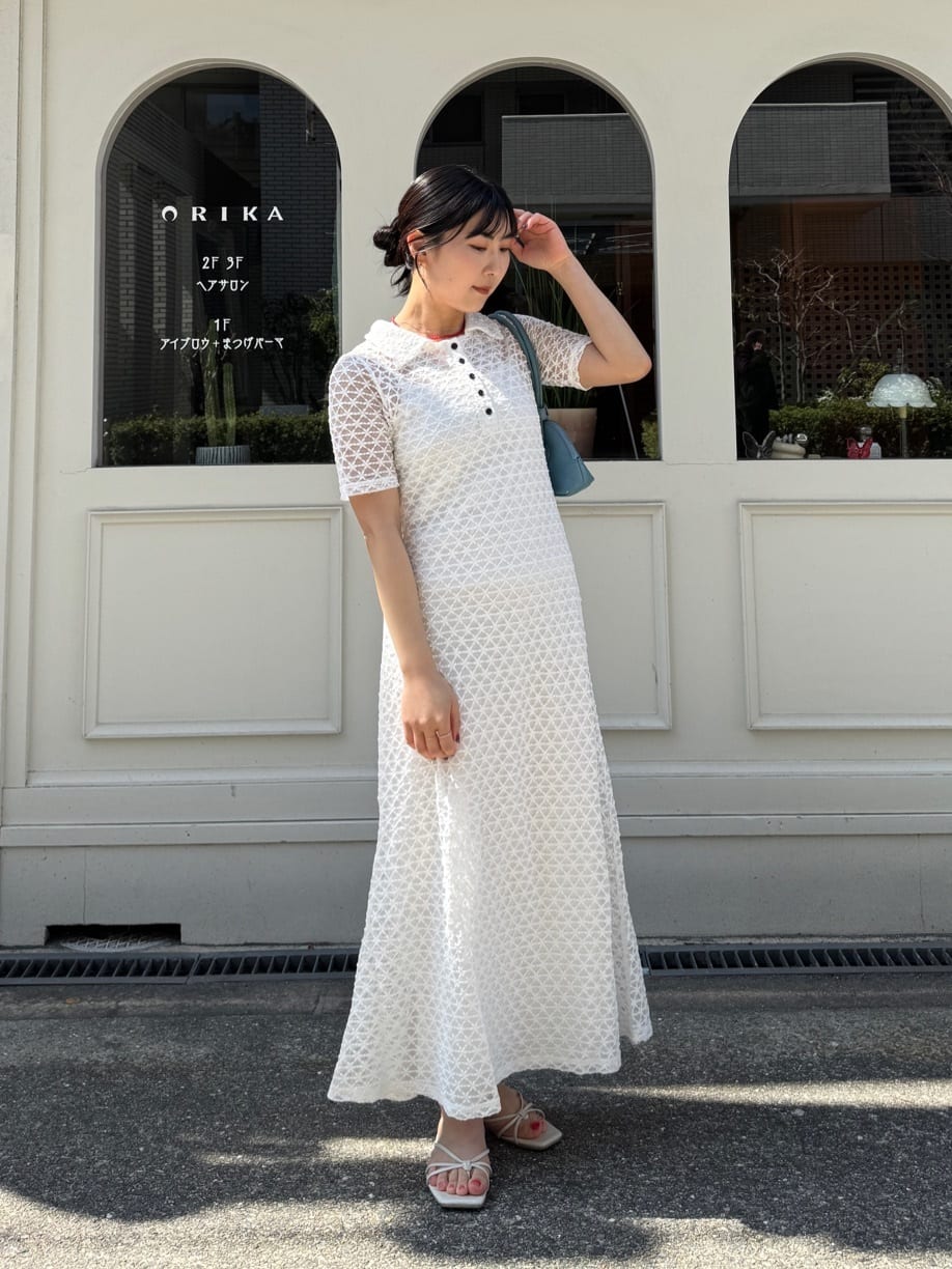 titivate | ポロ襟 レース ワンピース ロング丈 半袖 ペチコート付き