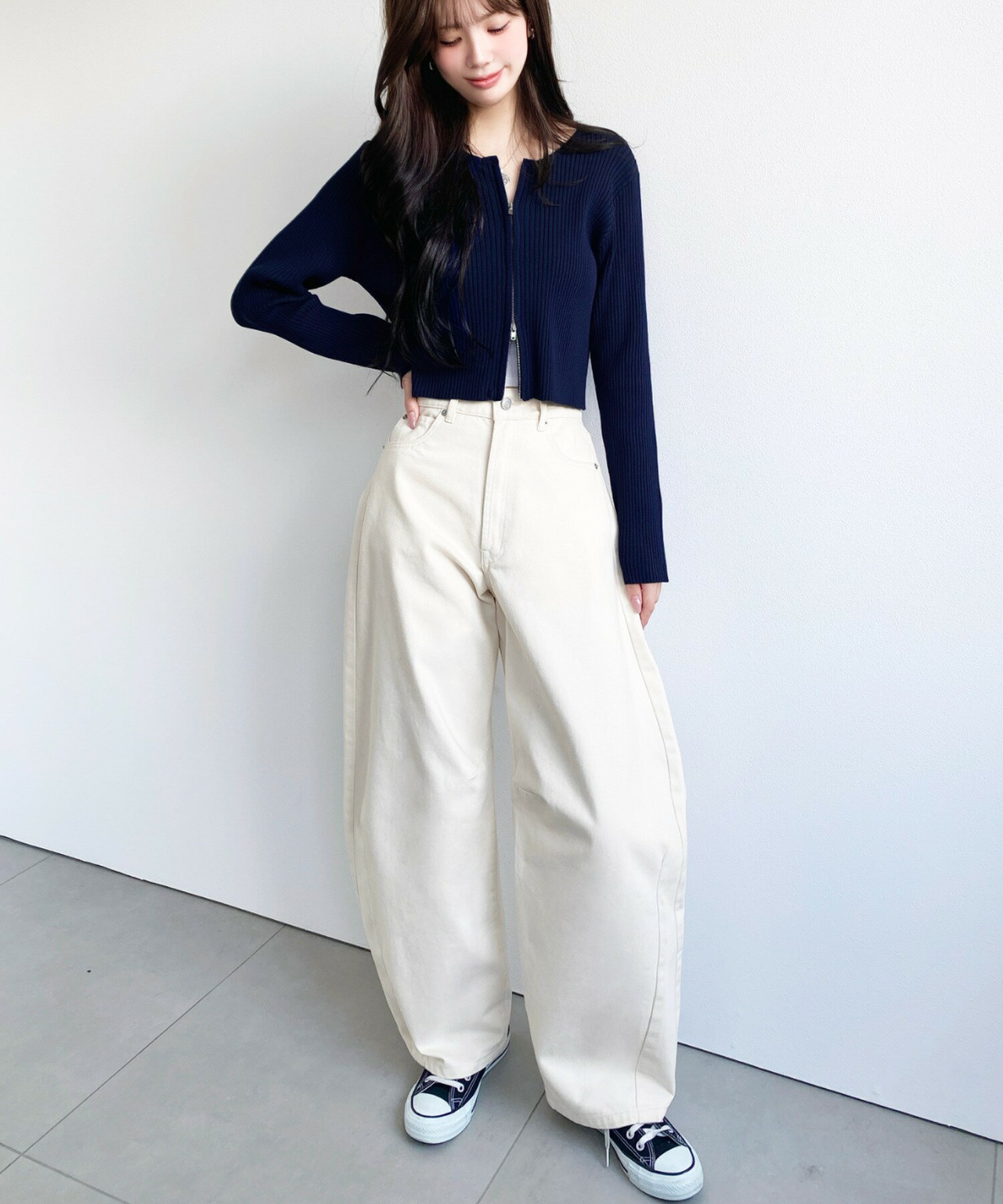 moment+のWジップリブニットカーディガンを使ったコーディネートを紹介します。｜Rakuten Fashion(楽天ファッション／旧楽天ブランドアベニュー)6989732