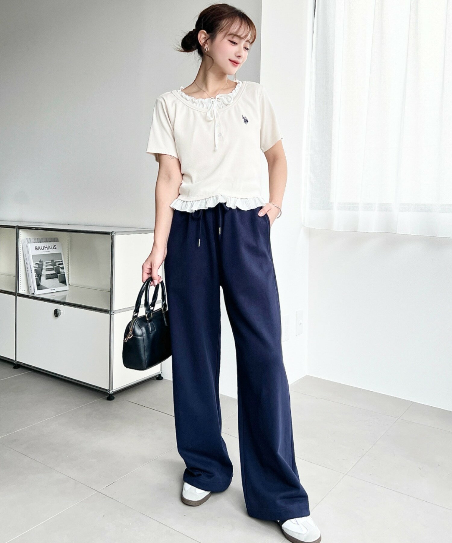 moment+ | U.S.POLO ASSN.ワンポイント刺繍ヘンリーネックレイヤード風