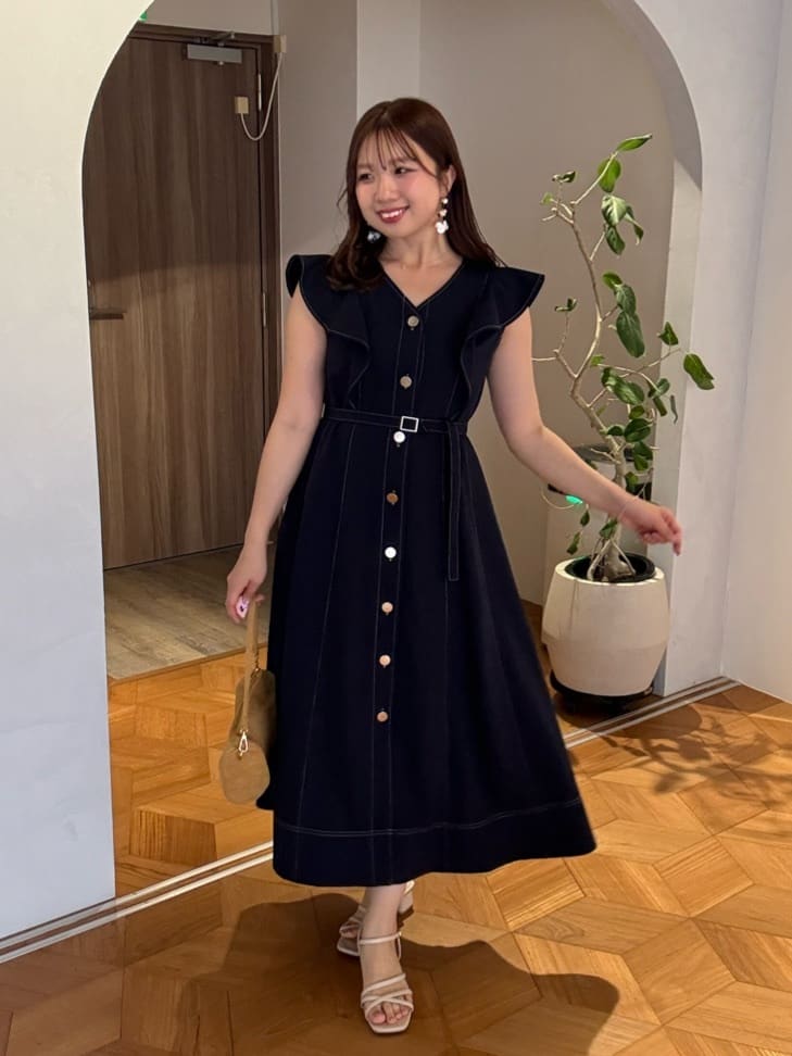 natural couture | <canami>配色ステッチラッフル袖ワンピース