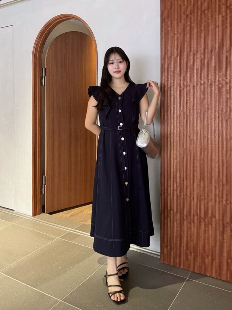 natural couture | <canami>配色ステッチラッフル袖ワンピース
