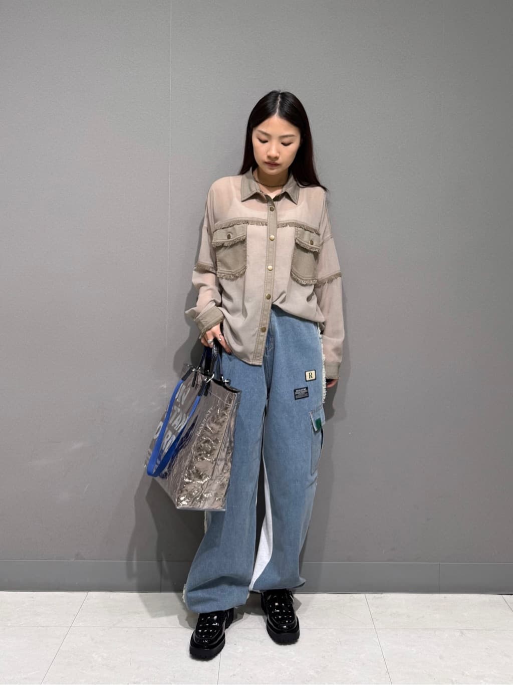 LASUD | デニムドッキングプリントシアーブラウス | Rakuten Fashion