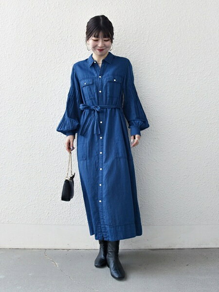 サルセーション ロングシャツ デニムXS ライトオンスデニム/S-LL/体型カバー】首元すっきり ワンピにもなる
