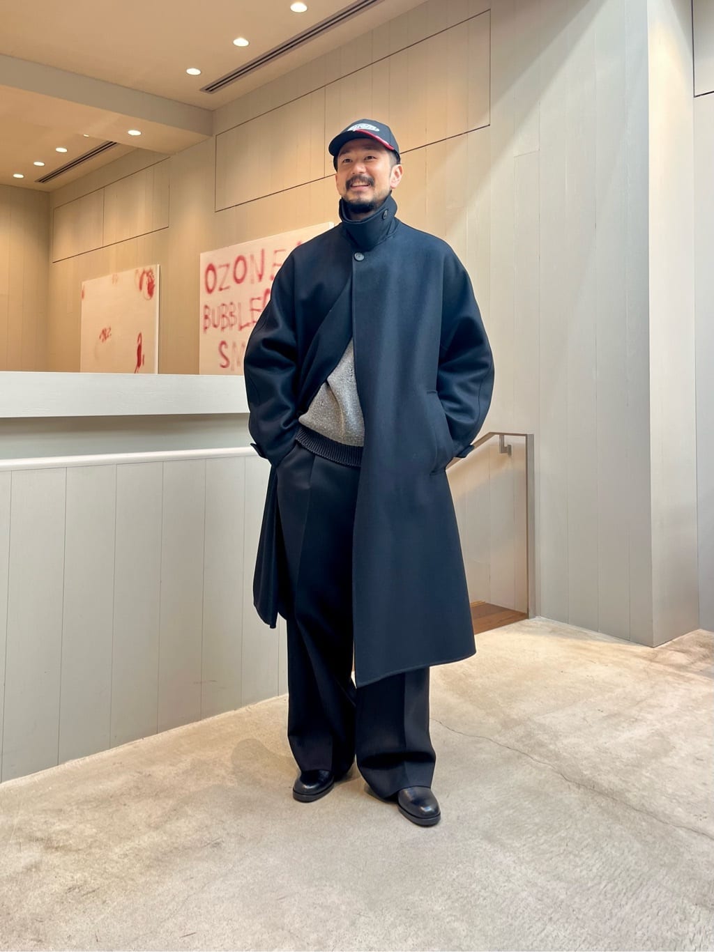25AW <H> リバー バルカラー ベルテッドコート H BEAUTY&YOUTH リバーバルカラーベルテッドコート NAVY/S