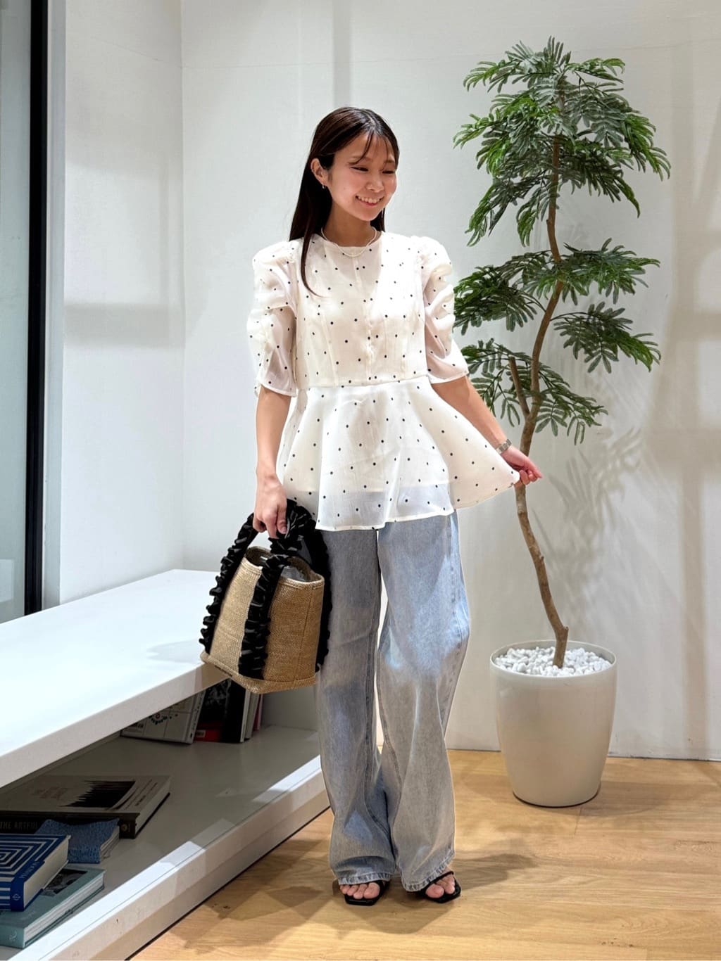 NATURAL BEAUTY BASIC シアーペプラムブラウス半袖 ブラウス シャツ 