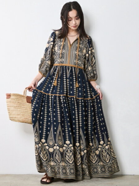 CHIC STYLE | エスニックパネルプリントマキシワンピース<大きいサイズ