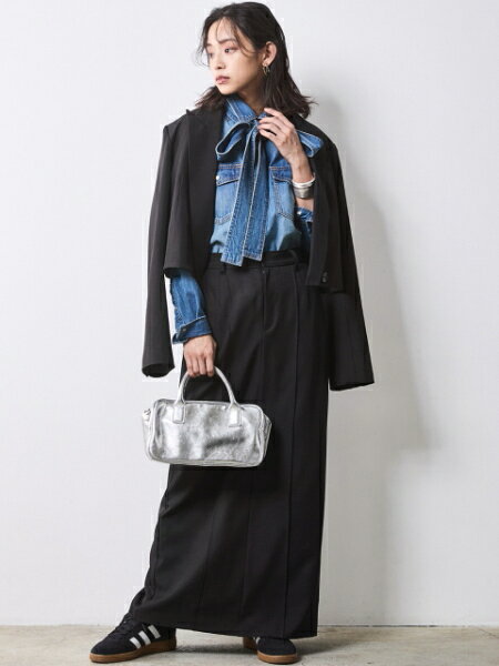CHIC STYLE | 綿100%ライトオンスデニムリボンタイ付シャツ<大きい