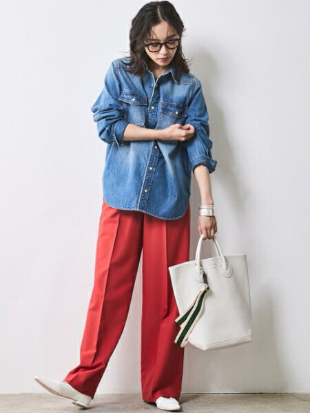 CHIC STYLE | 綿100%ライトオンスデニムリボンタイ付シャツ<大きい