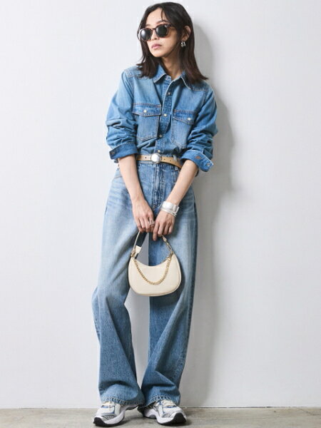 CHIC STYLE | 綿100%ライトオンスデニムリボンタイ付シャツ<大きい