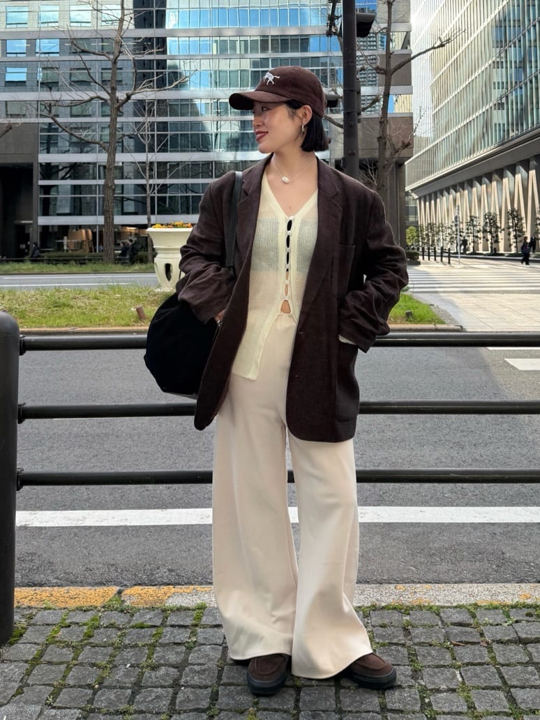 ear PAPILLONNERの《uchida企画》Vネックリブカーディガン【SUM1 STYLE】を使ったコーディネートを紹介します。｜Rakuten Fashion(楽天ファッション／旧楽天ブランドアベニュー)6982717
