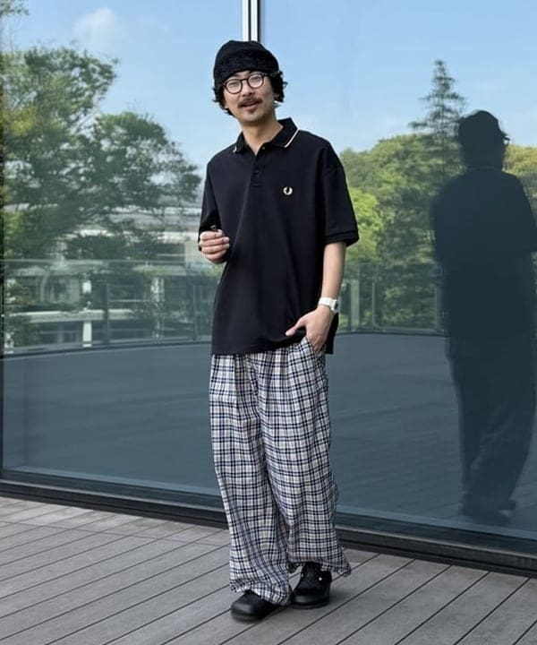 BEAMS MEN | チェック ワイド イージーパンツ【ワイドストレート