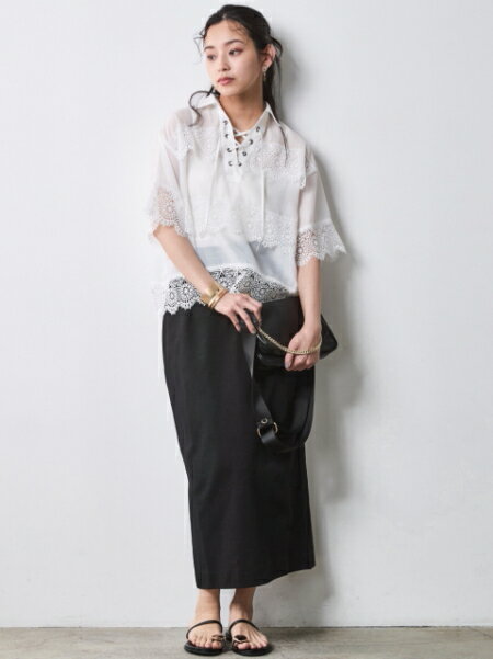 CHIC STYLEのレースアップレースブラウス<大きいサイズ有>シックスタイルを使ったコーディネートを紹介します。｜Rakuten Fashion(楽天ファッション／旧楽天ブランドアベニュー)7053630