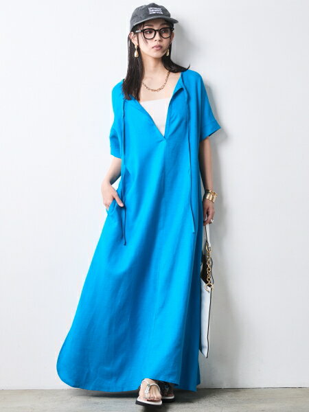CHIC STYLE | レーヨン麻2WAYフレンチスリーブマキシワンピース<大きい