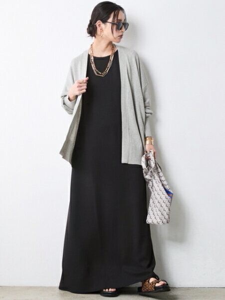 CHIC STYLE | Aライン5分袖マキシワンピース<大きいサイズ有>シック
